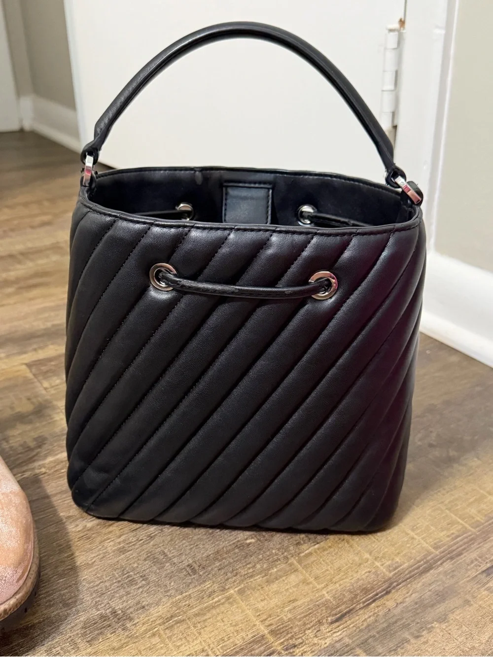 Michael Kors Black Quilted Drawstring Hobo
